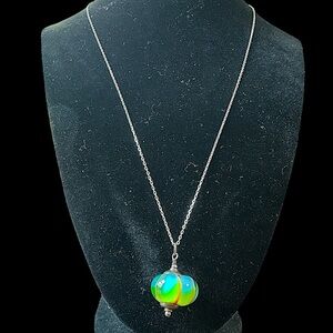 Chinese Sterling Silver Harlequin Huge Art Glass Pendant Necklace